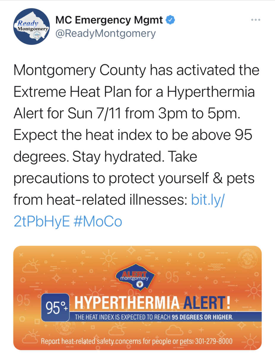 MoCo Activates Extreme Heat Plan / Hyperthermia Alert For Today - The ...