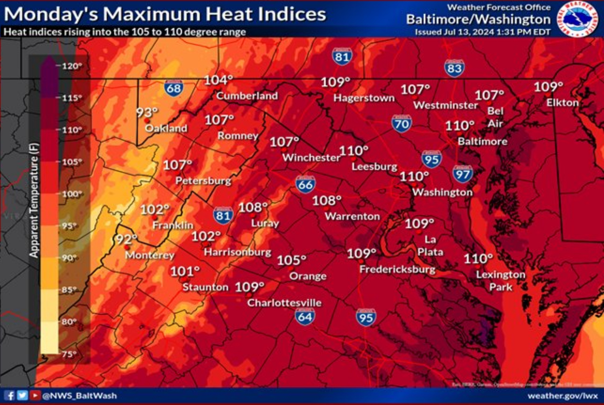 Excessive Heat Watch Issued For Monday; Heat Index of 105-110° Possible ...