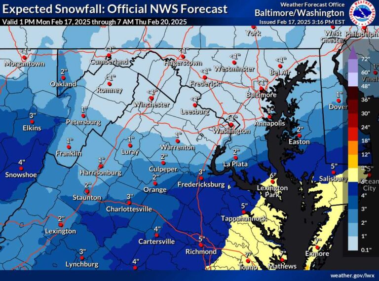 Winter Storm Watch for St. Mary’s County as Projected Snow Totals ...