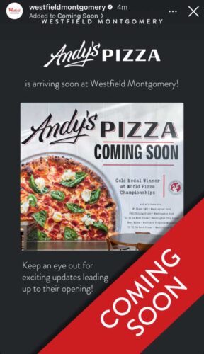 Andy’s Pizza to Open at Montgomery Mall - The MoCo Show