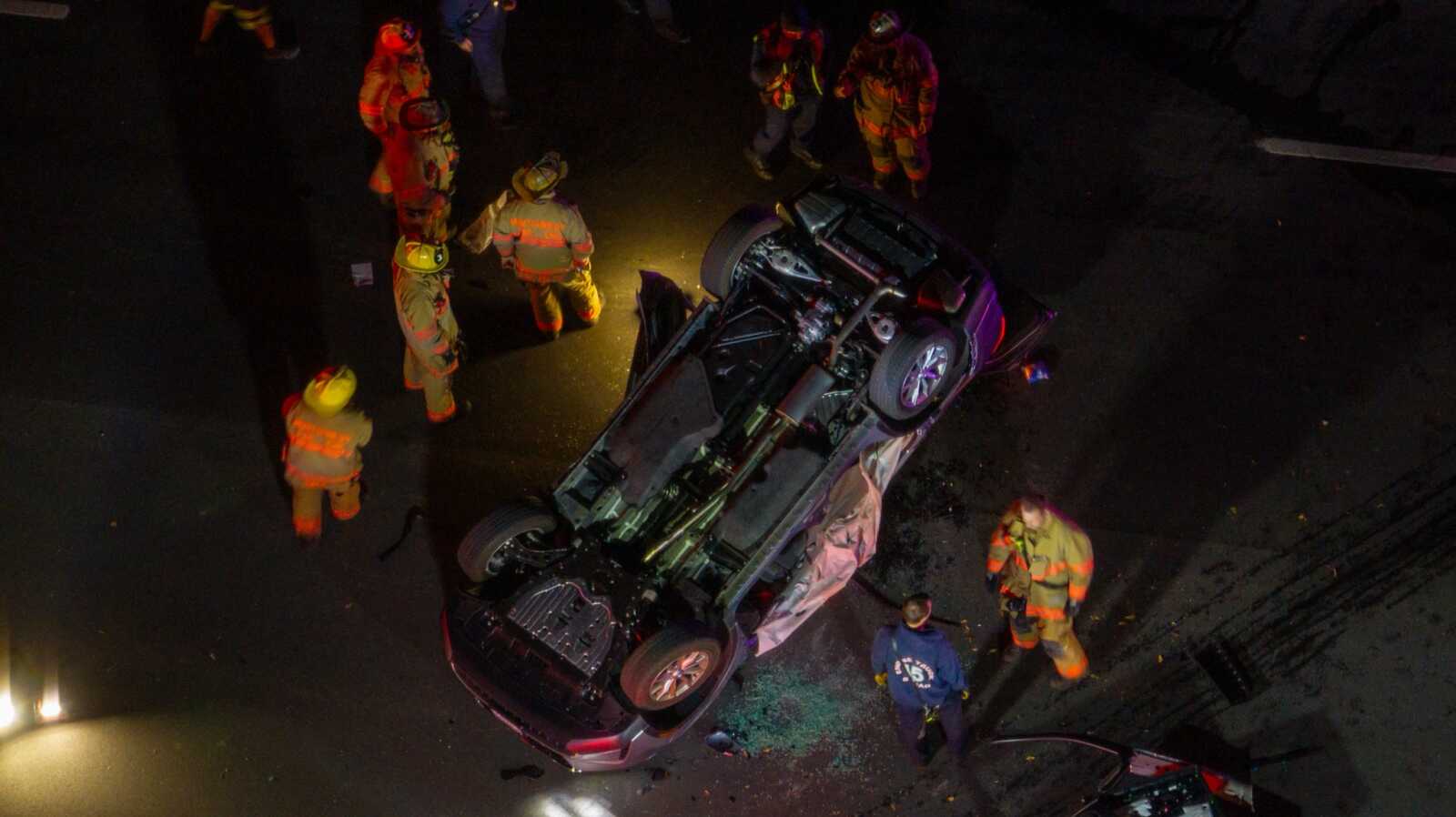 Vehicle Overturns and Catches Fire, Occupant Rescued - The MoCo Show