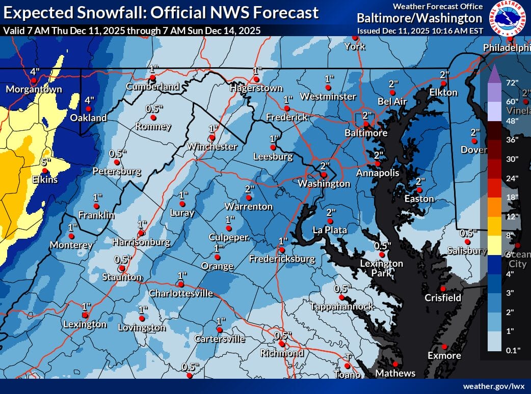 Elevated Snow Risk Issued for Much of Maryland; First Projected Snow ...