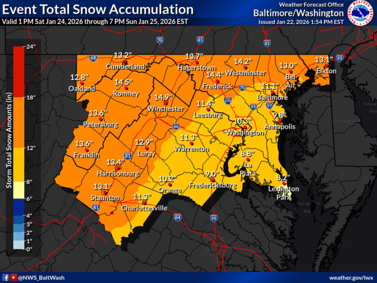 NWS First Call Map Shows 10 to 14 Inches of Snow Possible across ...
