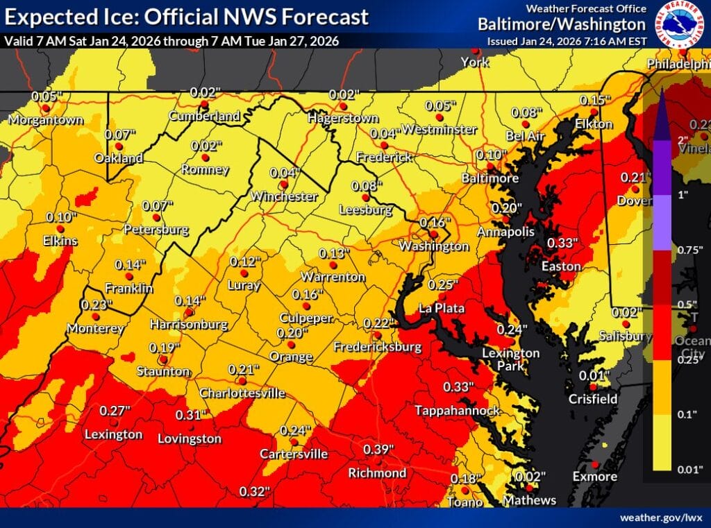 Latest Projected Snow and Ice Totals For Maryland and Virginia - The ...