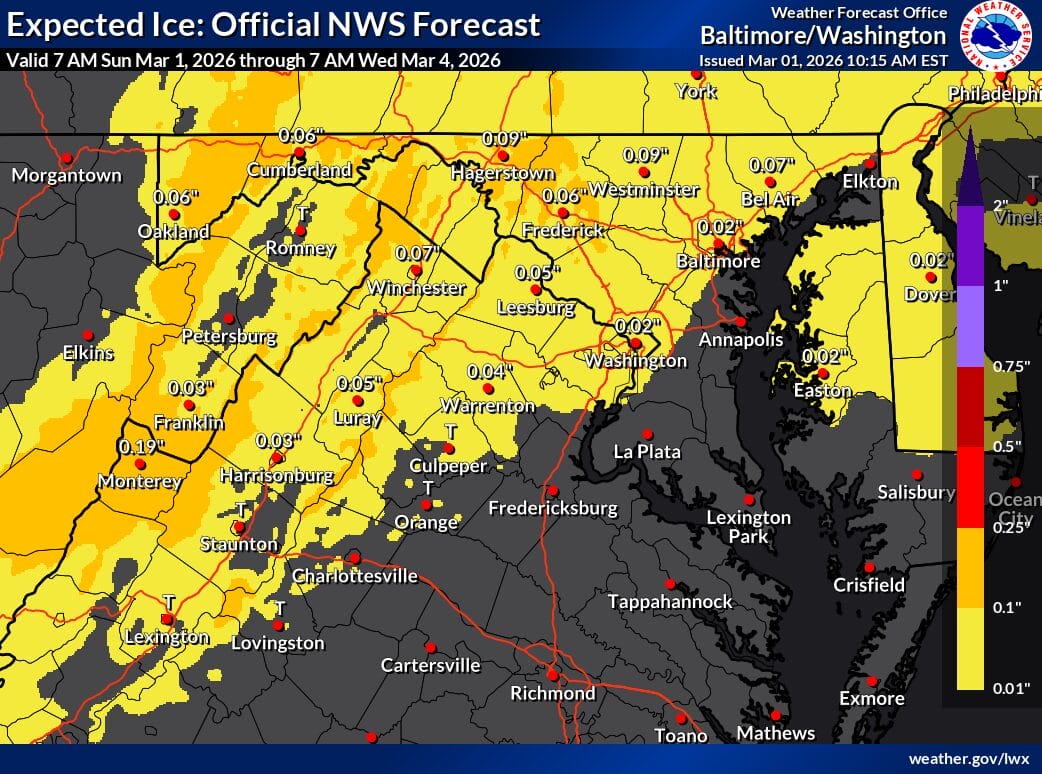 NWS Flags Freezing Rain Risk, Especially Northwest of I-95 - The MoCo Show